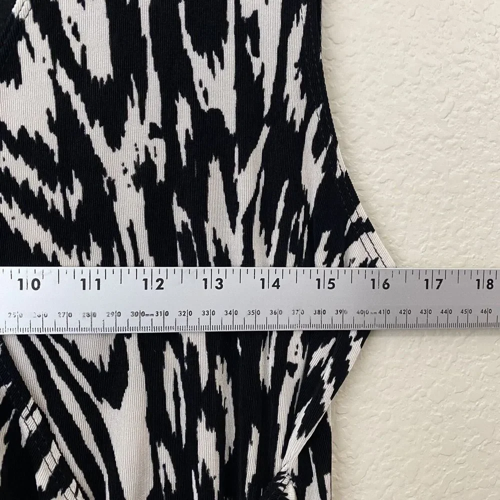 Chico's Dress Womens Size 1 Medium Travelers Faux Wrap Midi Black White - Picture 4 of 7